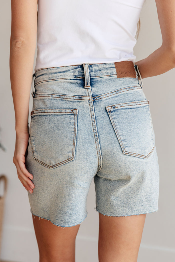 Judy Blue High Waist Mineral Wash Distressed Boyfriend Shorts