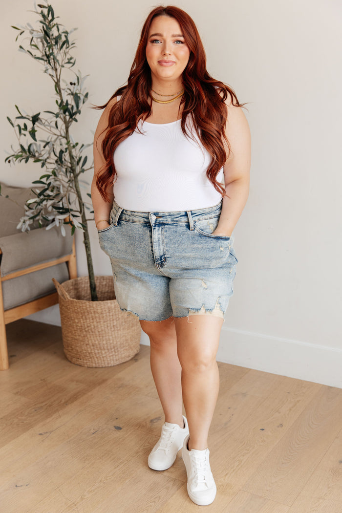 Judy Blue High Waist Mineral Wash Distressed Boyfriend Shorts