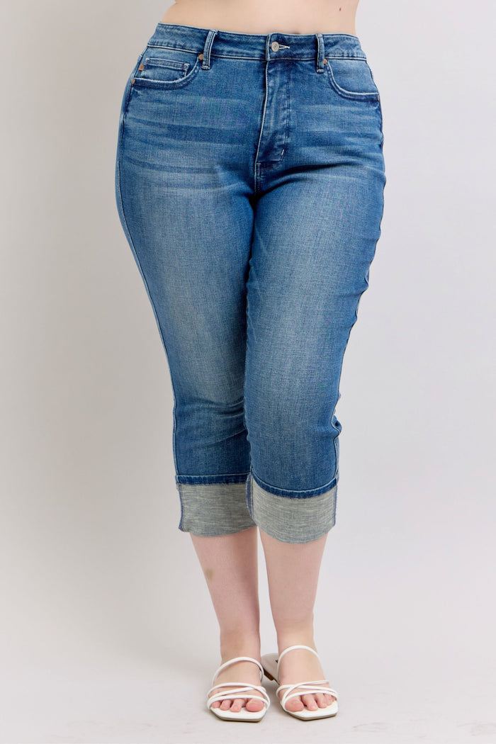 Judy Blue High Waist Tummy Control Shield Pocket Skinny Cuff Capris Jeans