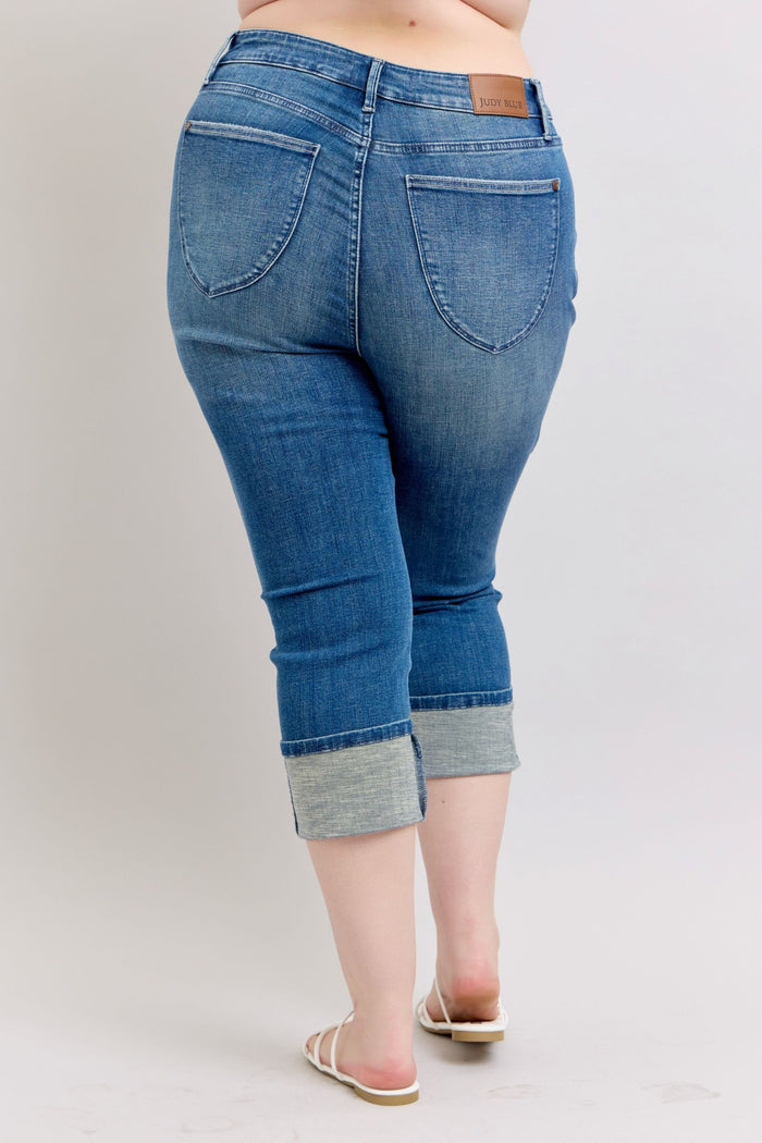 Judy Blue High Waist Tummy Control Shield Pocket Skinny Cuff Capris Jeans