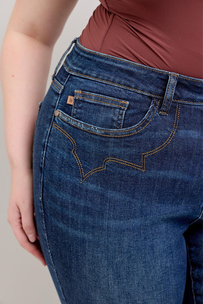 Judy Blue High Waist Western Embroidered Skinny Raw Hem Tall Jeans