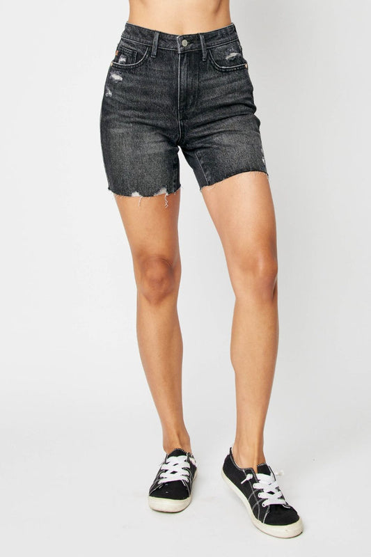 Judy Blue High Waisted Rigid Magic Jean Shorts In Washed Black