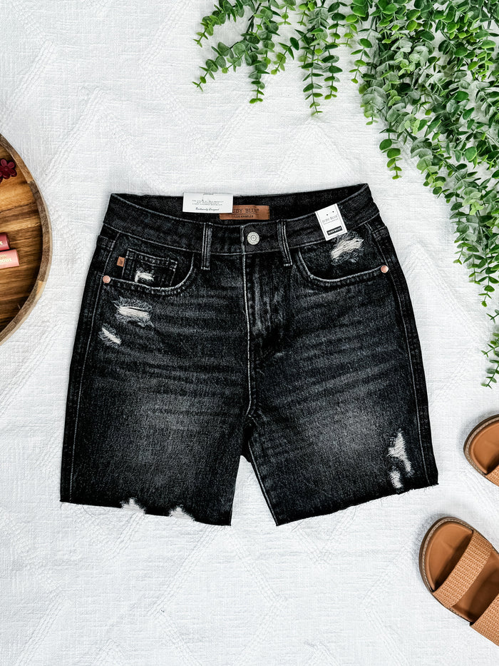 Judy Blue High Waisted Rigid Magic Jean Shorts In Washed Black