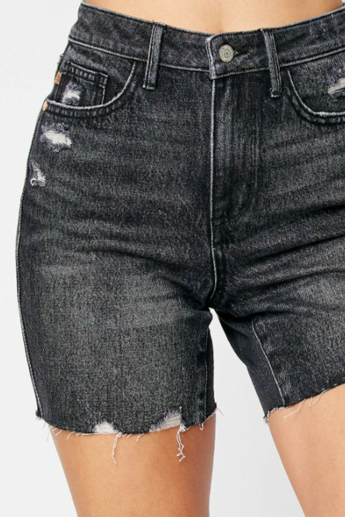 Judy Blue High Waisted Rigid Magic Jean Shorts In Washed Black
