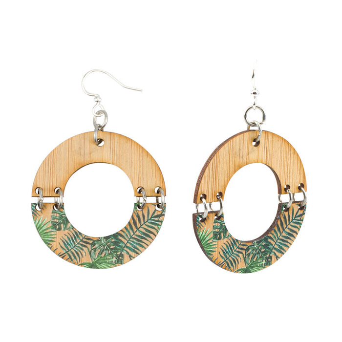 Jungle bamboo earrings — bamboo stalks in laser-cut wood, made in USA