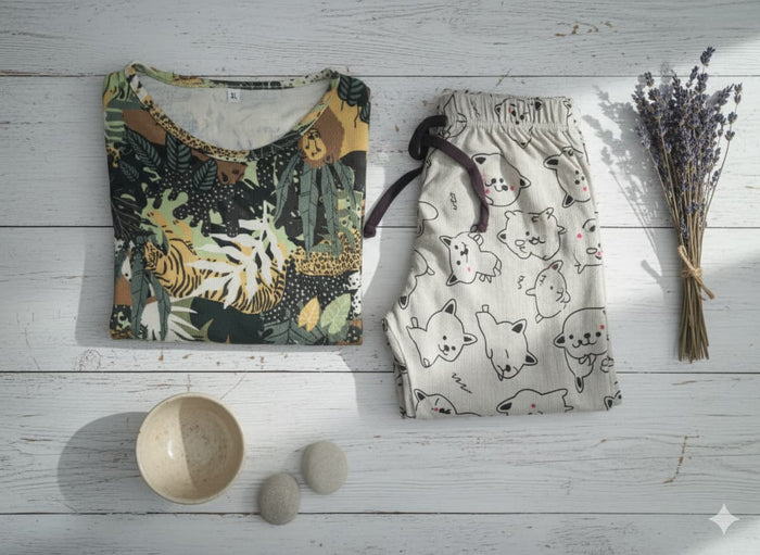 Irah Vastra women’s T-shirt and pant set — folded flatlay view