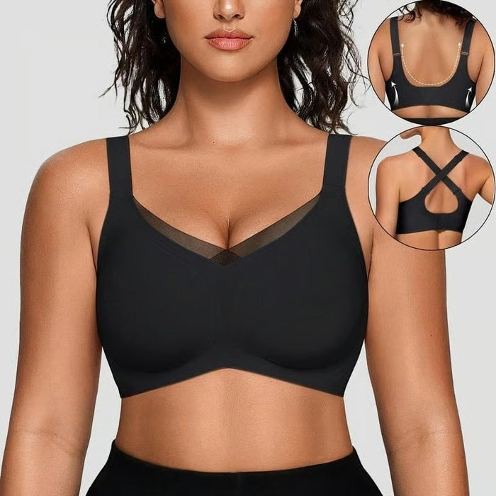 Kaelina - Soutien-gorge en mesh sans fil à col V croisé pour femmes
