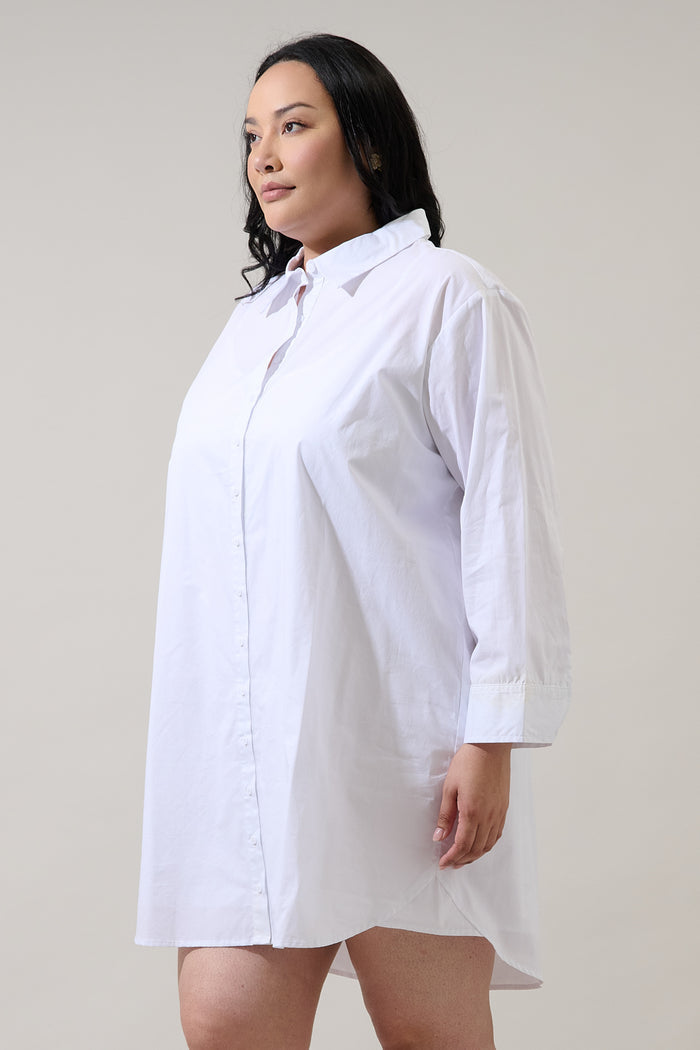 Kaira Poplin Button Down Shirt Dress Curve