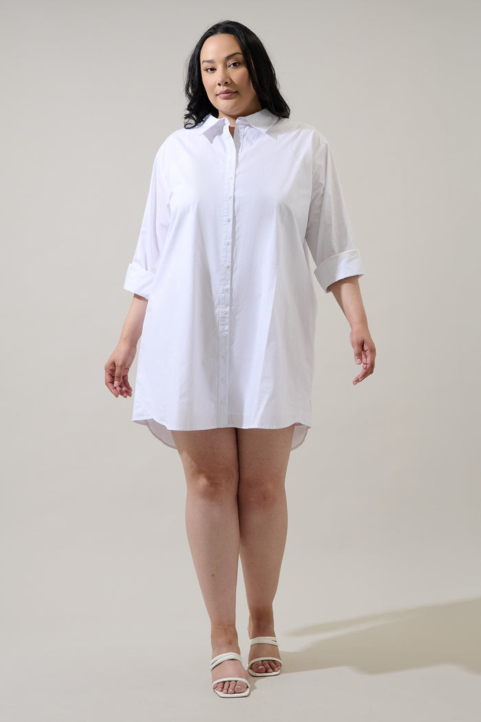Kaira Poplin Button Down Shirt Dress Curve