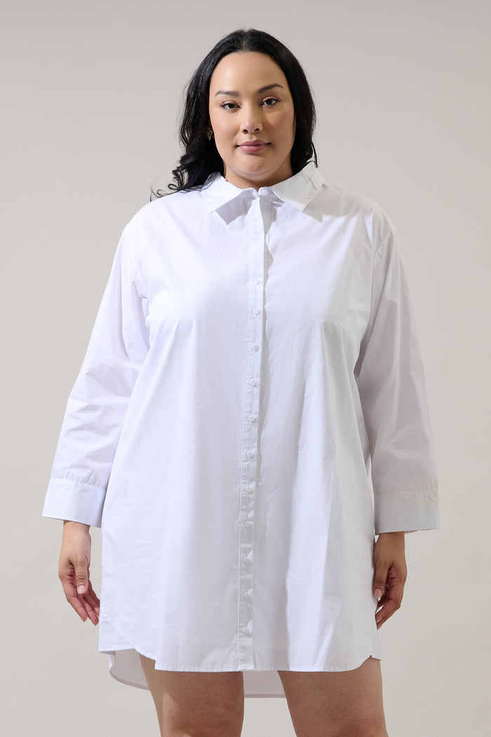 Kaira Poplin Button Down Shirt Dress Curve