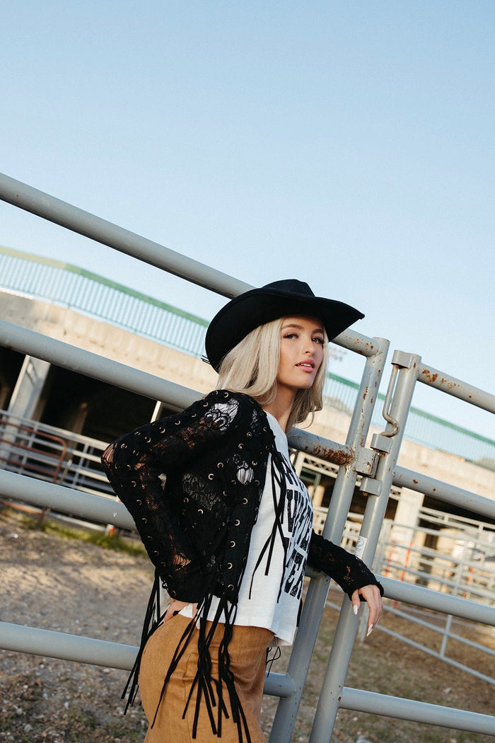 Kash Fringe Lace Crop Jacket - FINAL SALE