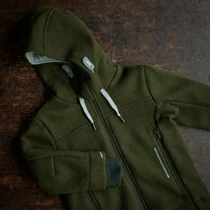 Kids Boiled Merino Wool Outdoor Jacket - Olive