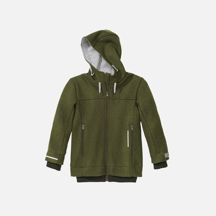 Kids Boiled Merino Wool Outdoor Jacket - Olive