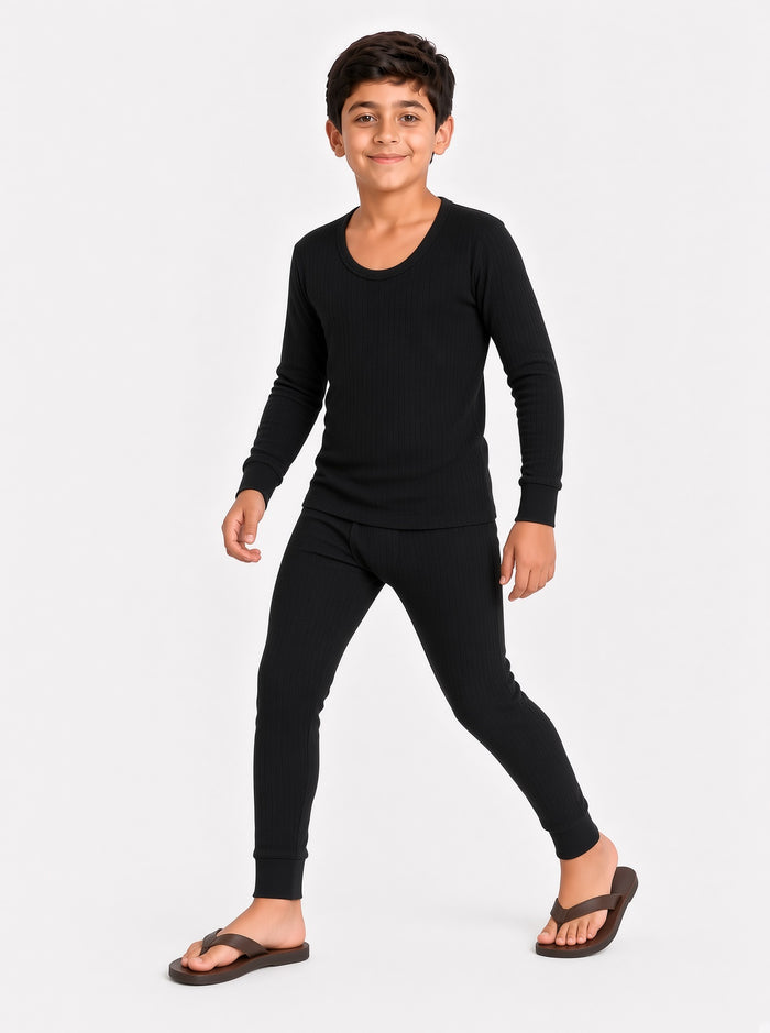 Kids Premium Black Poly Wool Inner Thermal Shirt & Trouser Set (8/1)