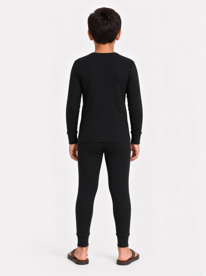 Kids Premium Black Poly Wool Inner Thermal Shirt & Trouser Set (8/1) - Hinz Clothing