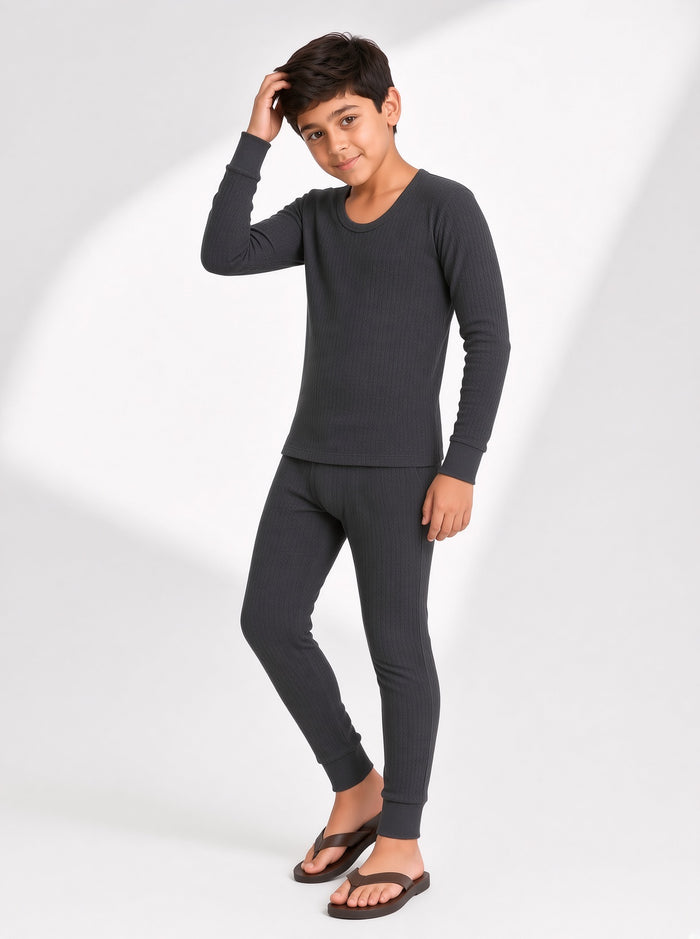 Kids Premium Charcoal Poly Wool Inner Thermal Shirt & Trouser Set (8/1)