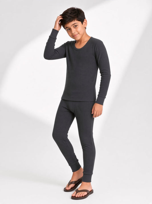 Kids Premium Charcoal Poly Wool Inner Thermal Shirt & Trouser Set (8/1)