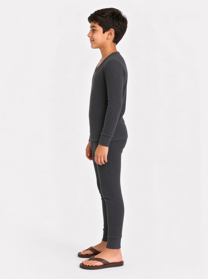 Kids Premium Charcoal Poly Wool Inner Thermal Shirt & Trouser Set (8/1) - Hinz Clothing