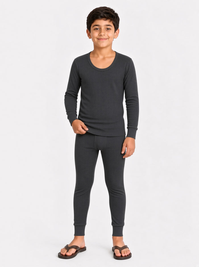 Kids Premium Charcoal Poly Wool Inner Thermal Shirt & Trouser Set (8/1) - Hinz Clothing