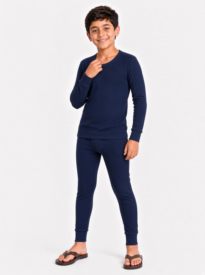 Kids Premium Navy Blue Poly Wool Inner Thermal Shirt & Trouser Set