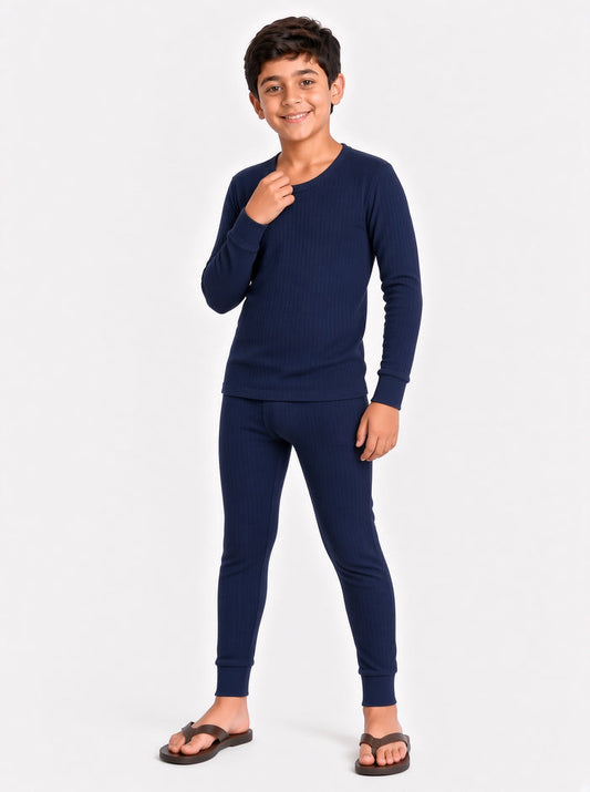 Kids Premium Navy Blue Poly Wool Inner Thermal Shirt & Trouser Set