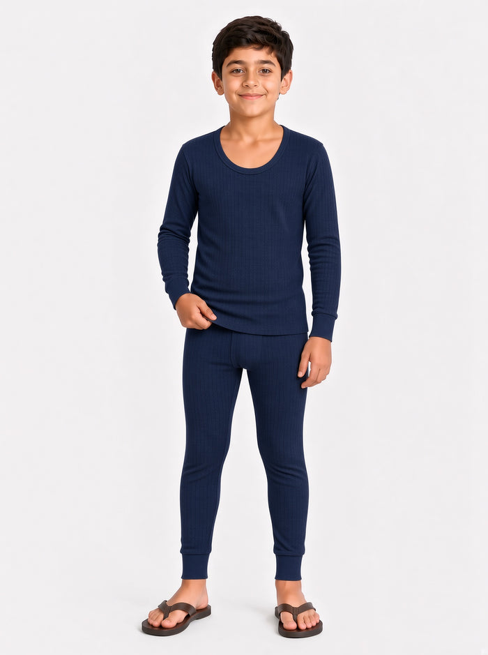 Kids Premium Navy Blue Poly Wool Inner Thermal Shirt & Trouser Set - Hinz Clothing