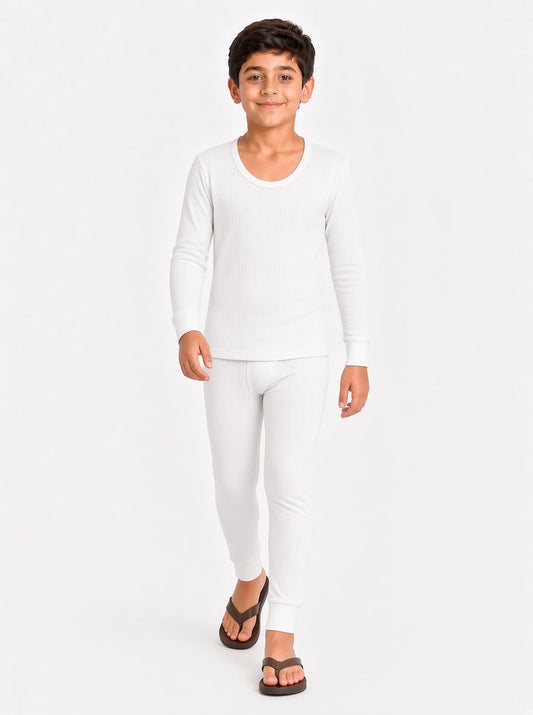 Kids Premium White Poly Wool Inner Thermal Shirt & Trouser Set