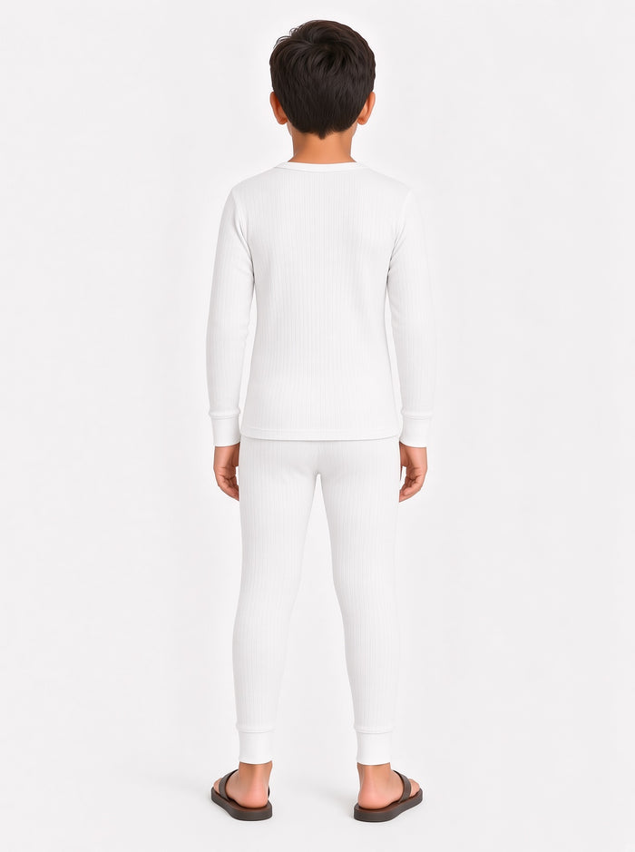 Kids Premium White Poly Wool Inner Thermal Shirt & Trouser Set - Hinz Clothing
