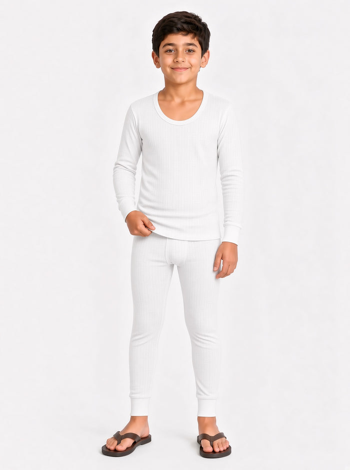 Kids Premium White Poly Wool Inner Thermal Shirt & Trouser Set - Hinz Clothing