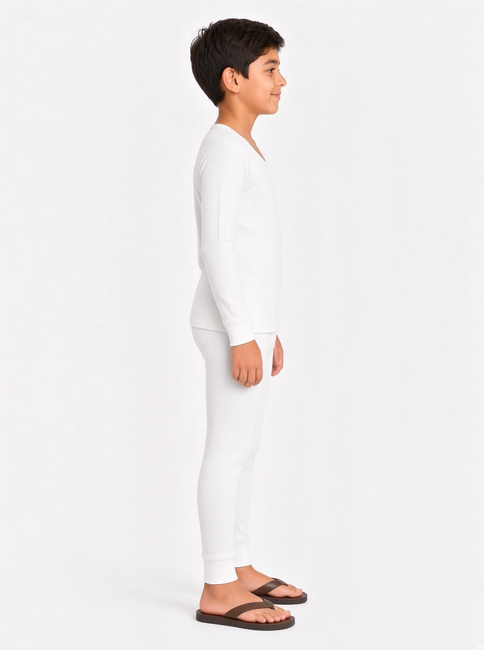Kids Premium White Poly Wool Inner Thermal Shirt & Trouser Set - Hinz Clothing