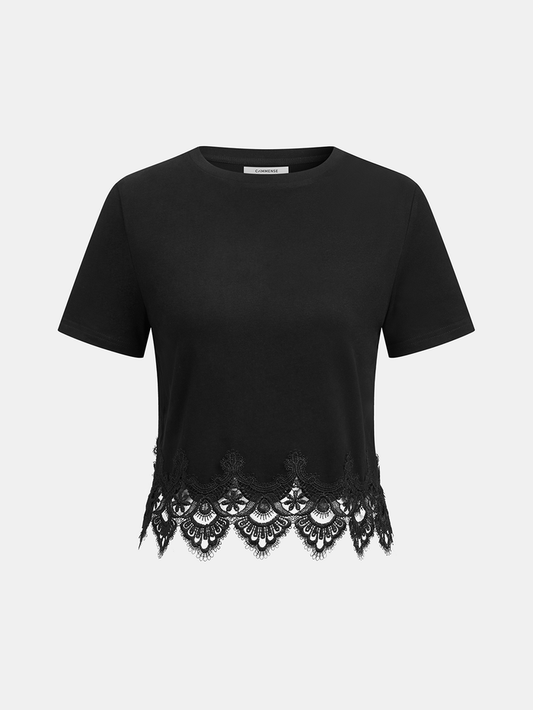 Lace Trim Short-Sleeve Crop Top