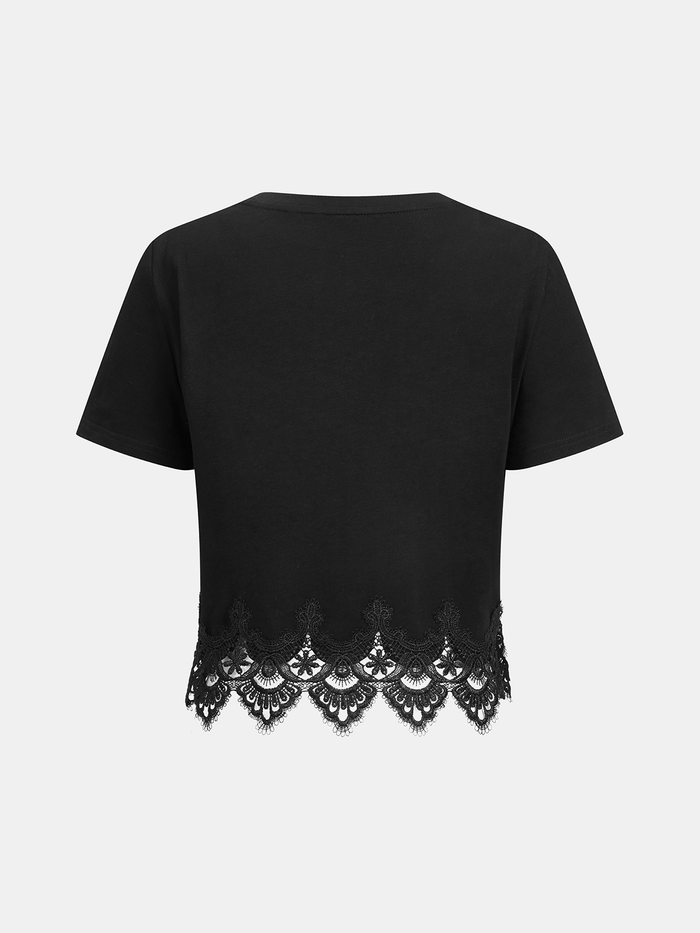 Lace Trim Short-Sleeve Crop Top