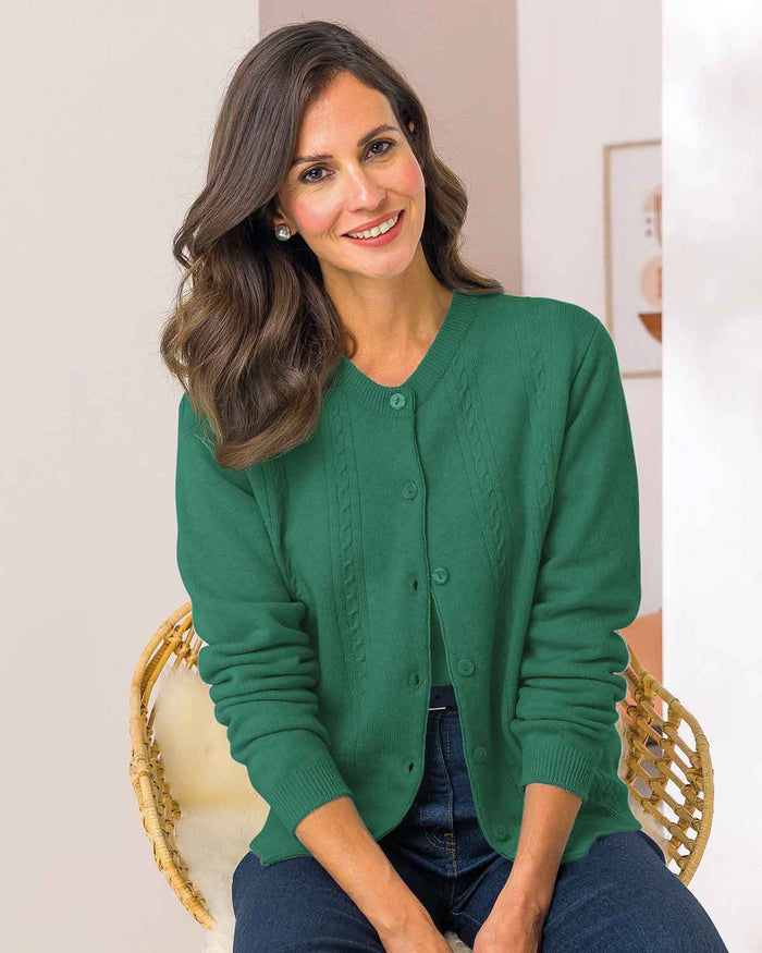 Lambswool Cable Cardigan - Forest - The Classic Boutique