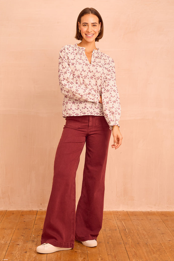 Lauren Embroidered Blouse | Cream/Mauve - Aspiga