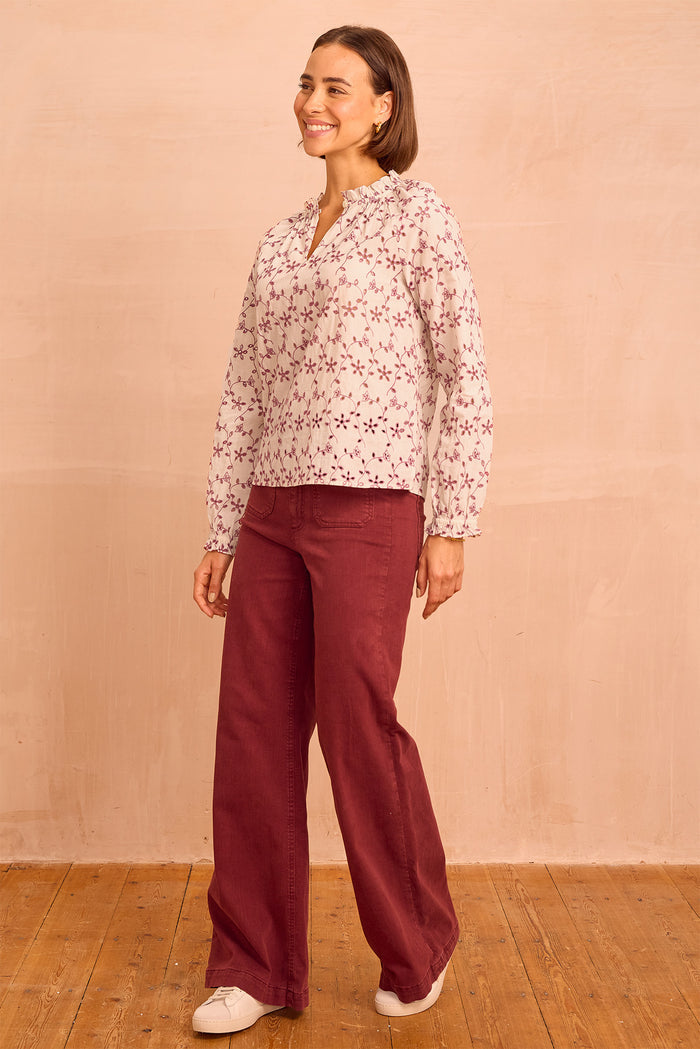 Lauren Embroidered Blouse | Cream/Mauve - Aspiga