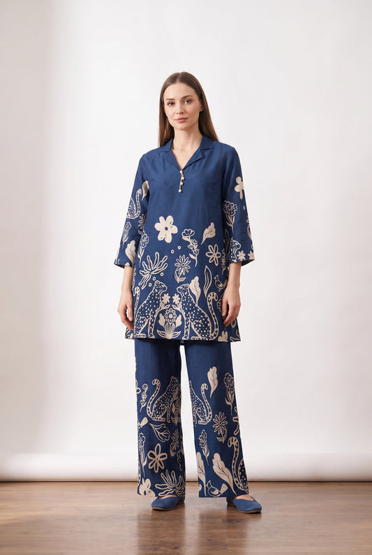 Leopard Printed Russian Silk Co-ord Set