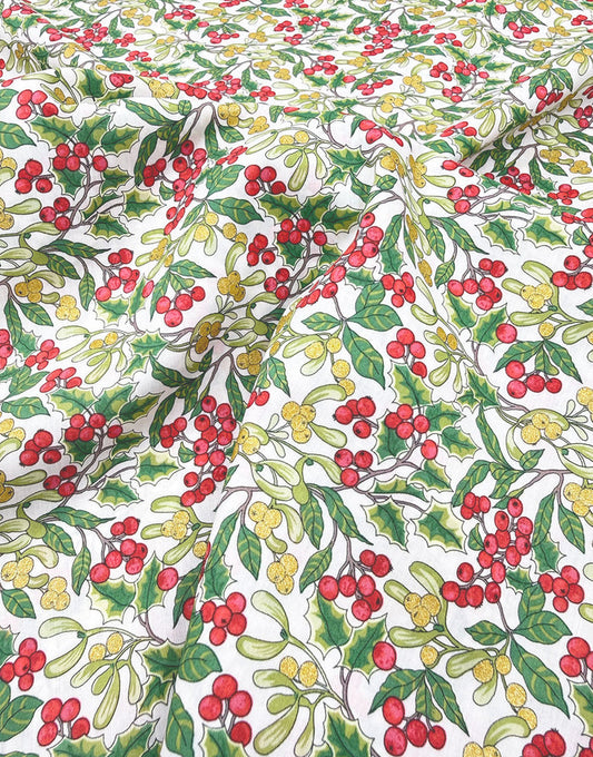 Liberty Fabrics Tana Lawn® Cotton Christmas Fabric Metallic Yuletide Berry A