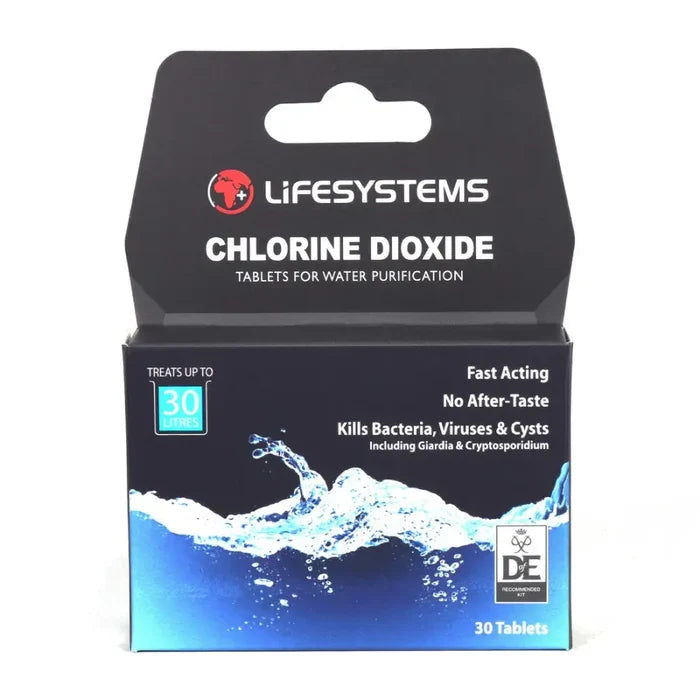 Lifesystems Chlorine Dioxide Water Purification Tablets packaging on a white background