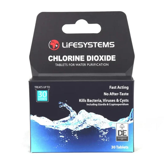 Lifesystems Chlorine Dioxide Water Purification Tablets packaging on a white background