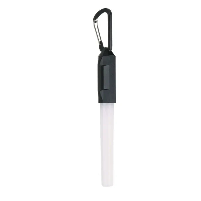 Lifesystems Intensity LED Glow Marker shown with its carabiner clip attached to the base for hanging,  on a white background