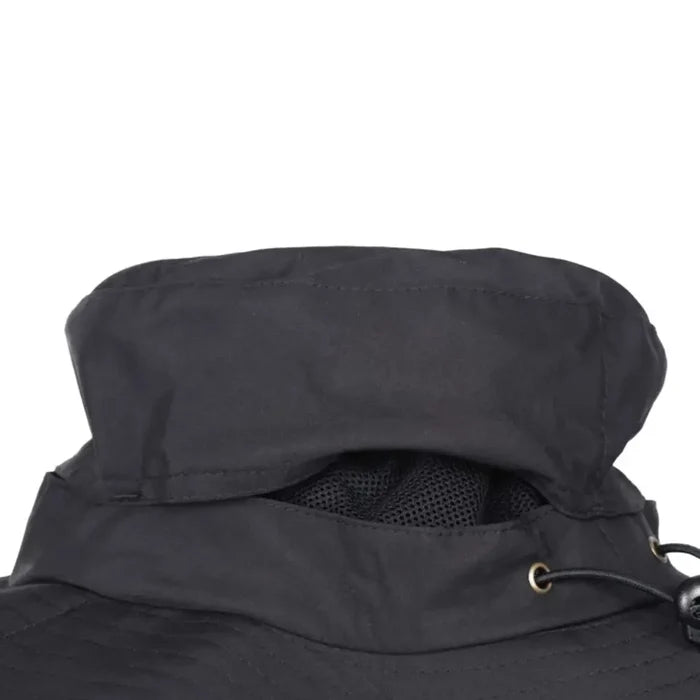 Close-up of a Lifesystems Midge And Mosquito Boonie Head Net Hat showing the mesh ventilation panel and drawstring grommets on a white background