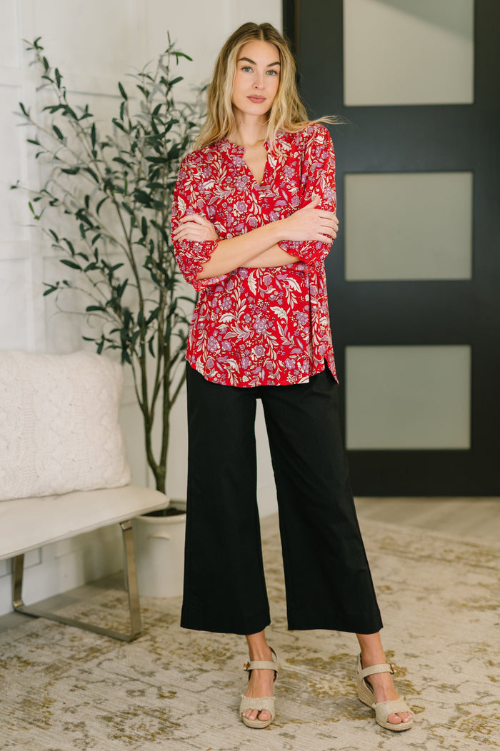 Lizzy Smock Top in Red and Pink Floral by Dear Scarlett