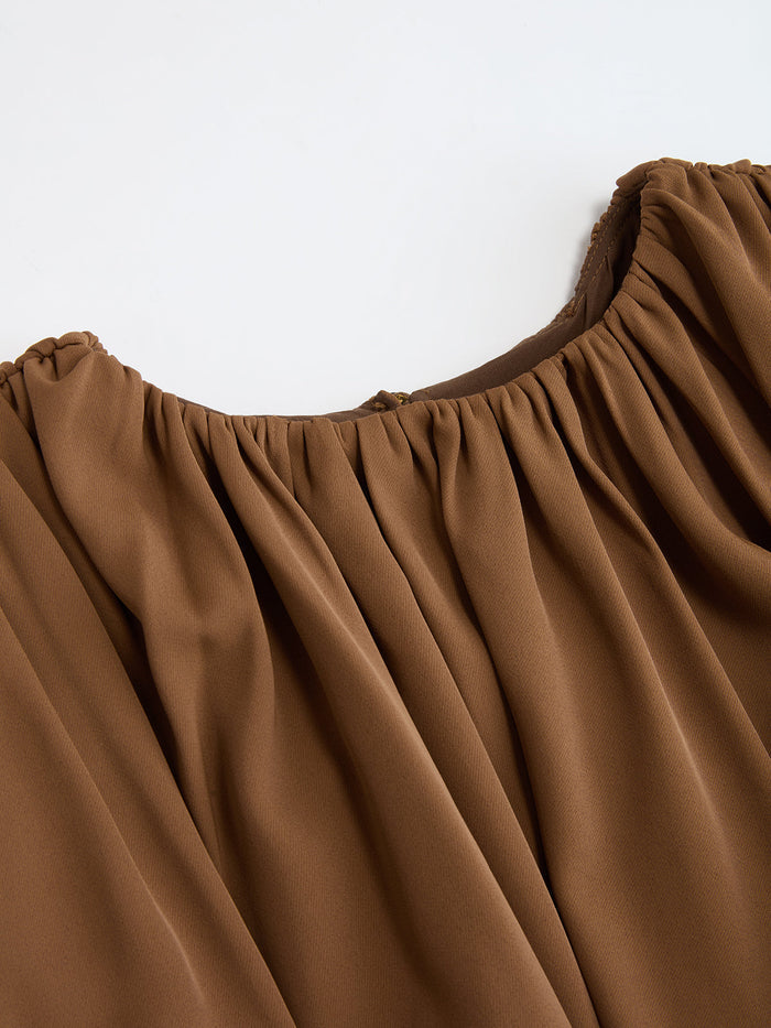 Loose Ruched Puff-Sleeve Cropped Blouse