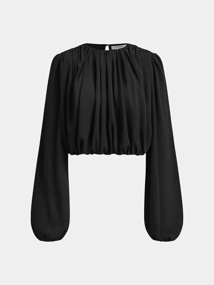 Loose Ruched Puff-Sleeve Cropped Blouse