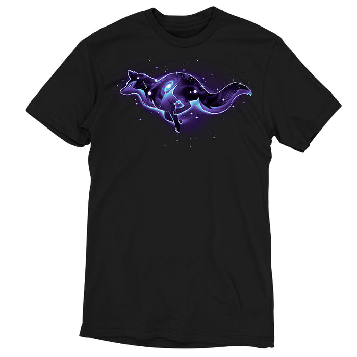 Premium Cotton T-shirt_TeeTurtle Lupine Constellation black t-shirt featuring an outline of a wolf that has a constellation inside of it. The wolf is in space surrounded by stars.
