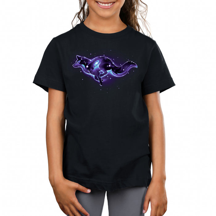 Premium Cotton T-shirt_TeeTurtle Lupine Constellation black t-shirt featuring an outline of a wolf that has a constellation inside of it. The wolf is in space surrounded by stars.