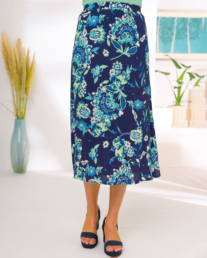 Lydia Floral Pull On Viscose Jersey Skirt - Image 1 - The Classic Boutique
