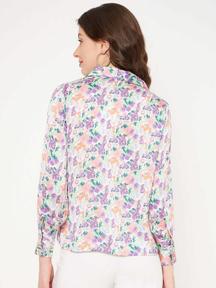 Madame All Over Floral Print Full Sleeve Purple Shirt