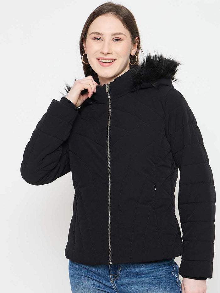 Madame Black Quilted Hooded Jacket
