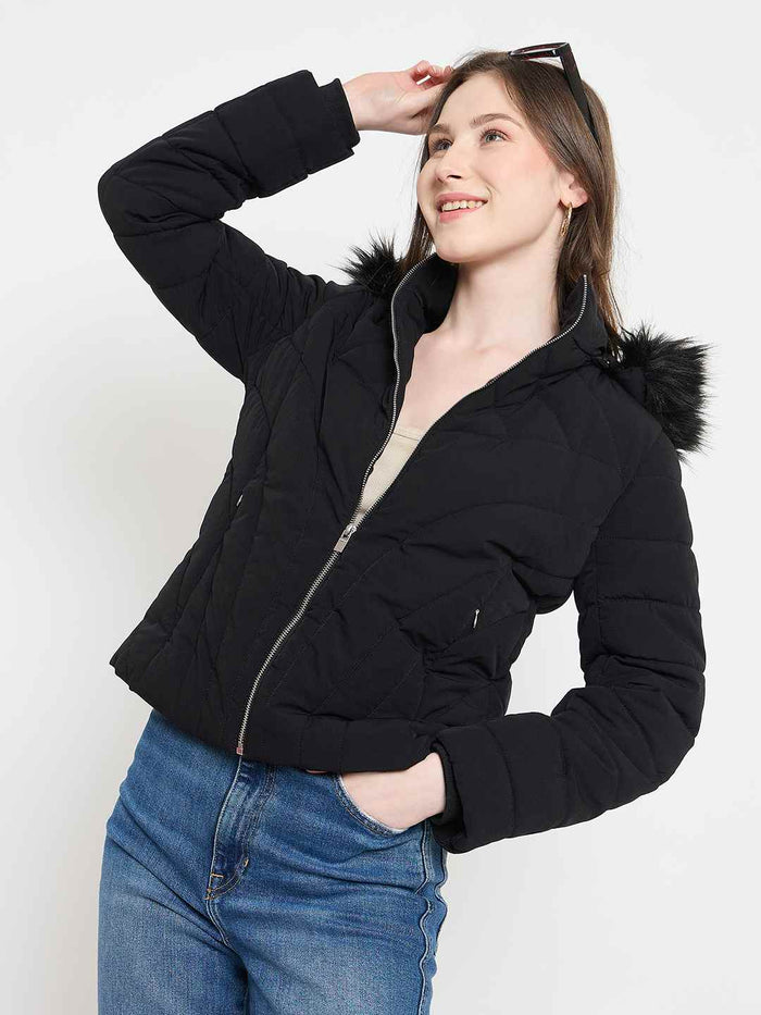 Madame Black Quilted Hooded Jacket
